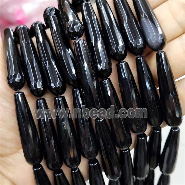 Black Onyx Agate Beads Faceted Teardrop