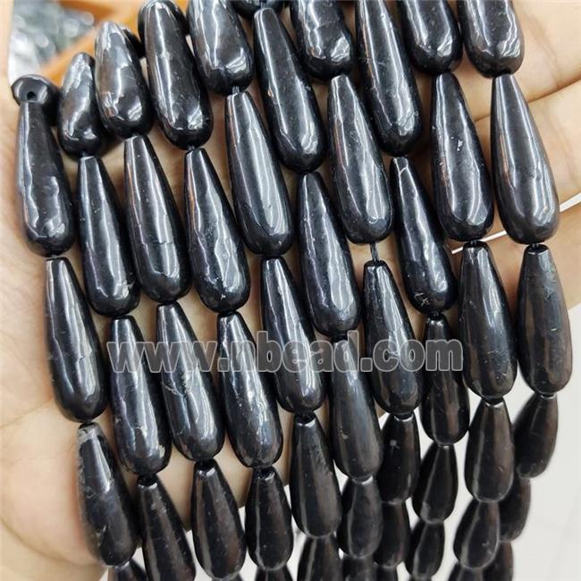 Black Shungite Beads Smooth Teardrop