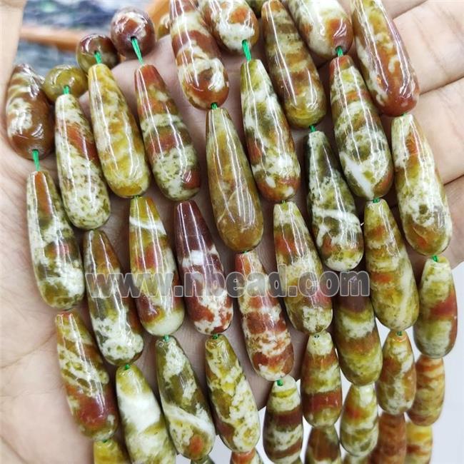 Natural Green Serpentine Beads Smooth Teardrop