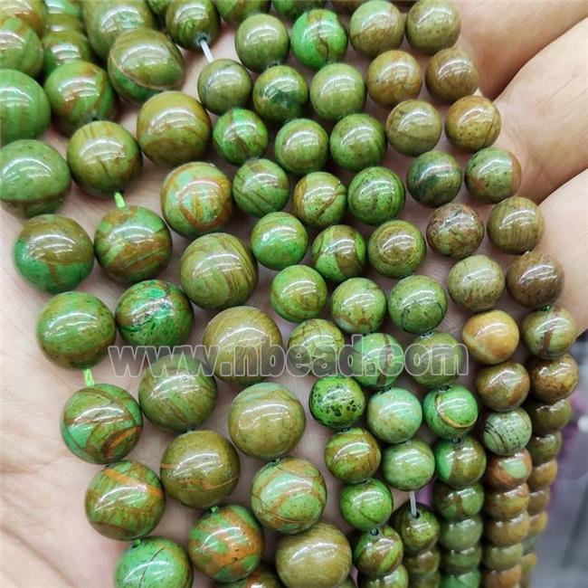 Green Wood Lace Jasper Beads Smooth Round Dye