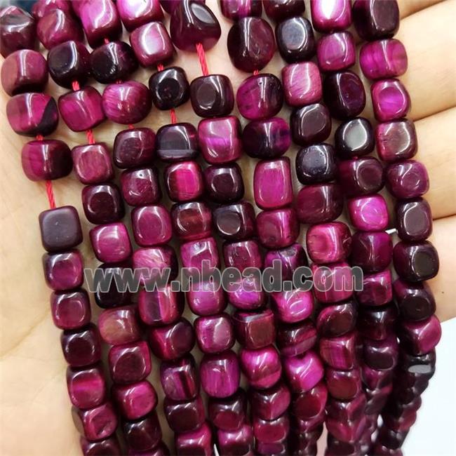 Hotpink Tiger Eye Stone Cube Beads