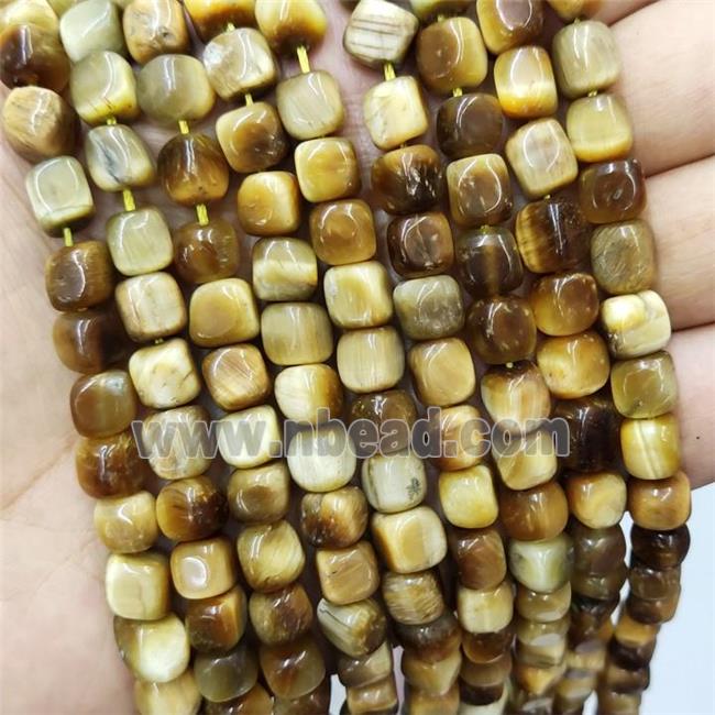 Tiger Eye Stone Cube Beads Gold