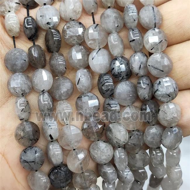 Black Rutilated Quartz Beads Faceted Circle