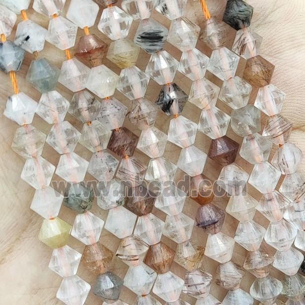 Natural Rutilated Quartz Beads Mixed Bicone