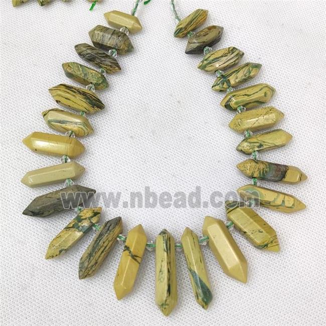 Green Verdite Bullet Beads Topdrilled Graduated