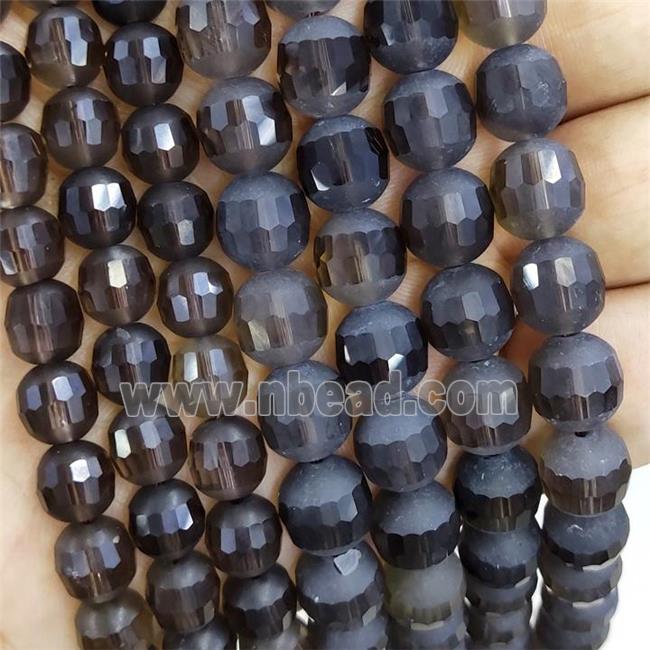 Smoky Quartz Beads Round Faceted Matte