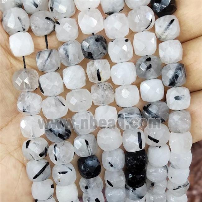 Natural Rutilated Quartz Beads Black Faceted Cube