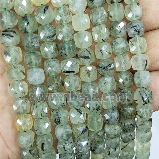 Natural Prehnite Beads Green Faceted Cube