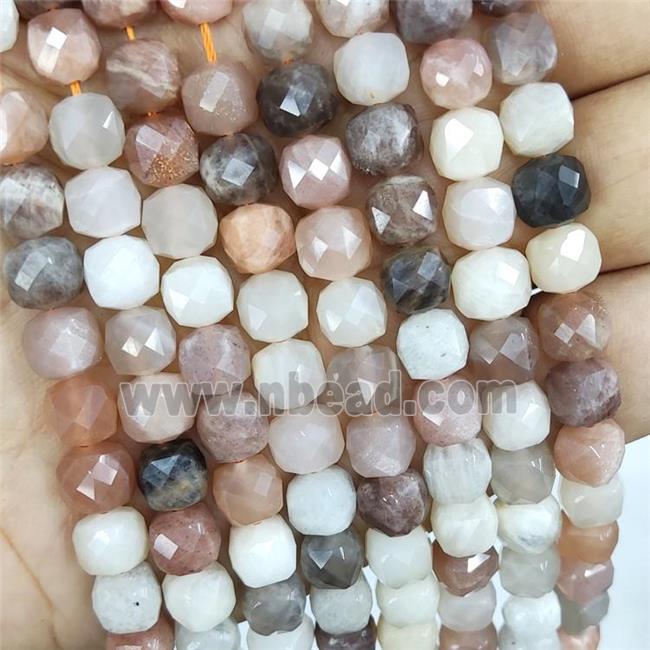 Natural Moonstone Beads Multicolor Faceted Cube