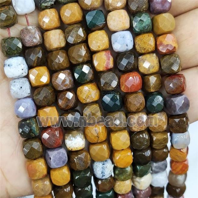 Natural Ocean Agate Beads Faceted Cube Multicolor