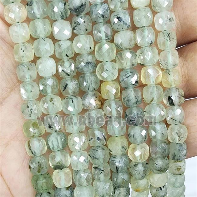 Natural Prehnite Beads Green Faceted Cube