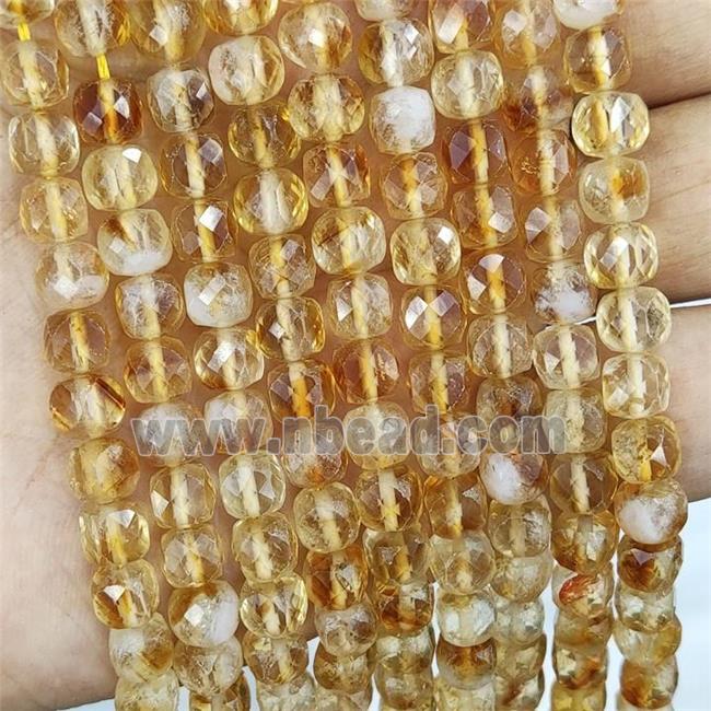 Natural Citrine Beads Yellow Faceted Cube