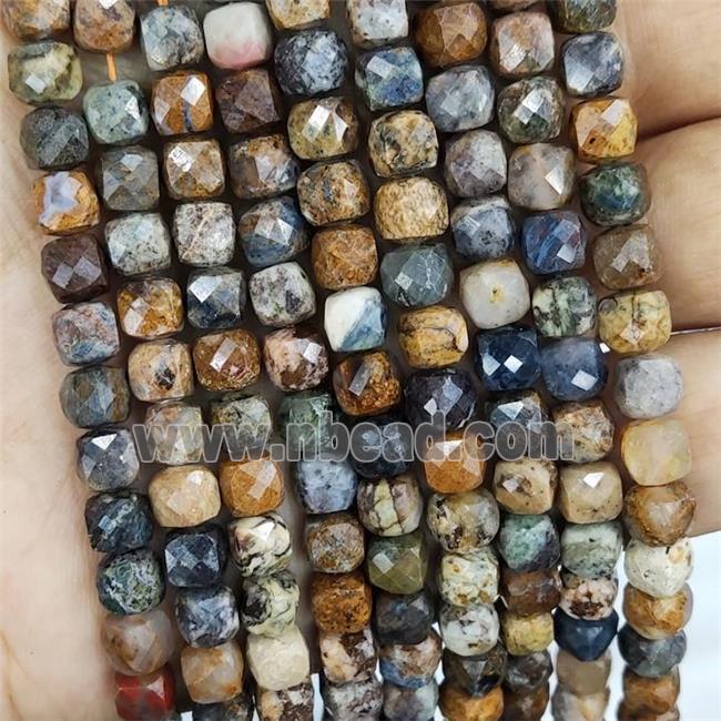 Natural Pietersite Jasper Beads Multicolor Faceted Cube