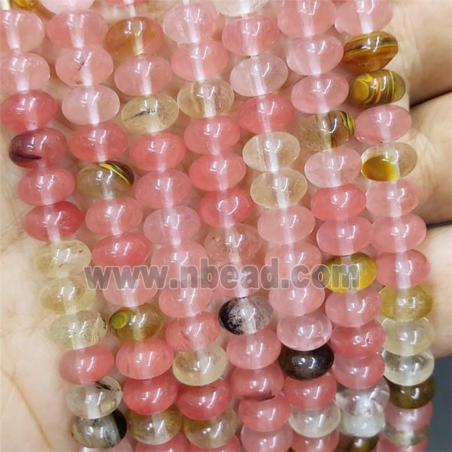 Synthetic Quartz Rondelle Beads Watermelon Pink