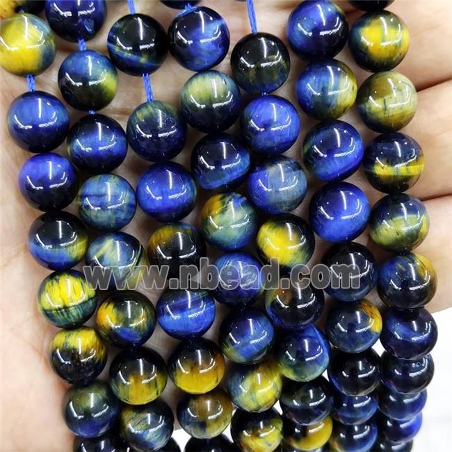 Natural Tiger Eyes Stone Beads Blue Yellow Dye Smooth Round