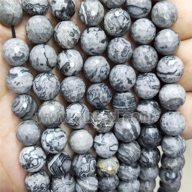 Natural Gray Map Jasper Beads Faceted Round