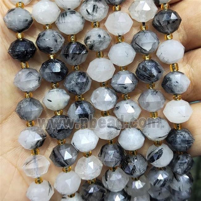 Natural Black Rutilated Quartz Beads Cut Rondelle