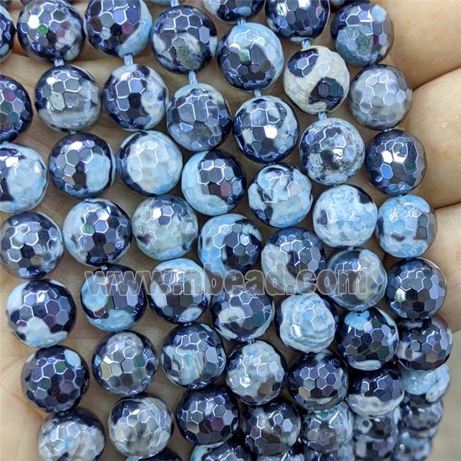 Blue Fire Agate Beads Faceted Round Electroplated