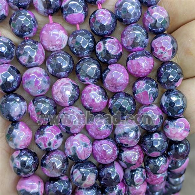 Hotpink Fire Agate Beads Faceted Round Electroplated