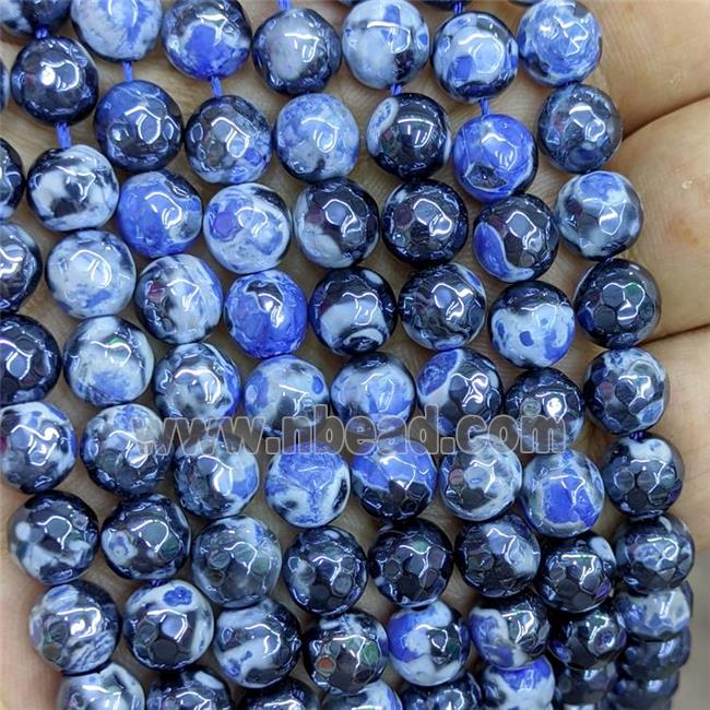 Blue Fire Agate Beads Faceted Round Electroplated