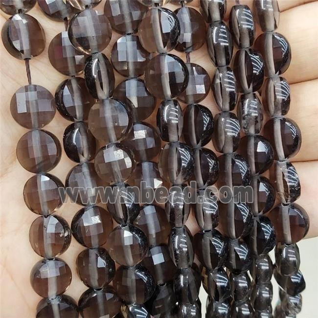 Natural Smoky Quartz Beads Faceted Circle