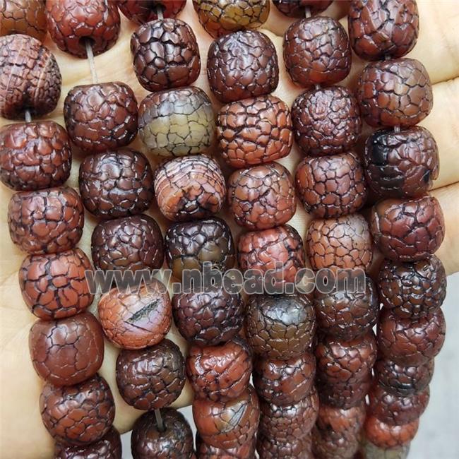 Crackle Agate Beads Snakeskin Barrel Red