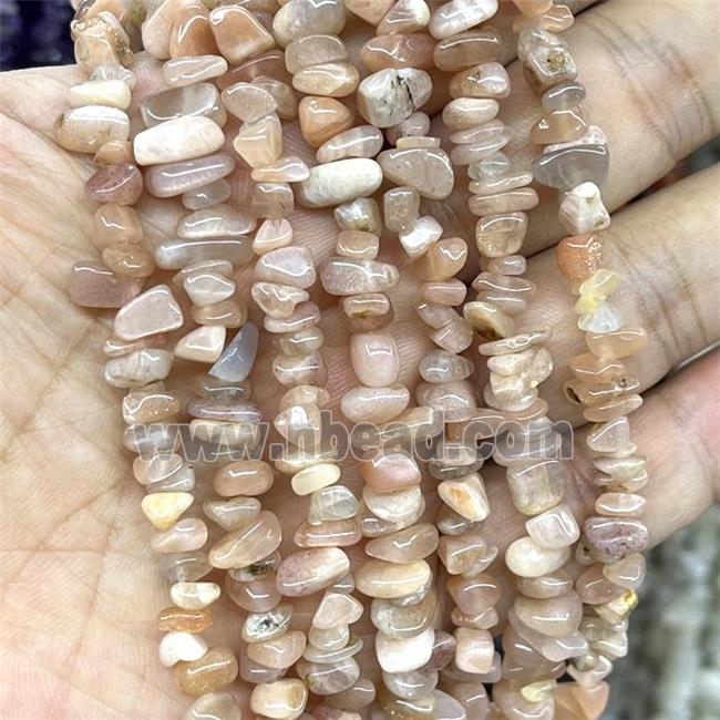 Natural Peach Sunstone Chip Beads Freeform