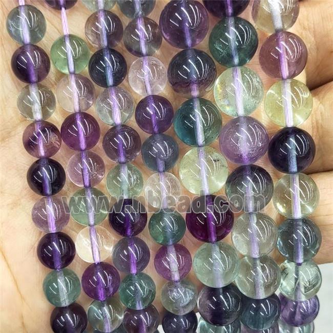 Natural Fluorite Beads Multicolor Smooth Round