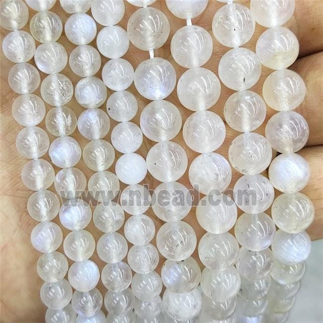 Natural Rainbow Moonstone Beads Smooth Round Blue