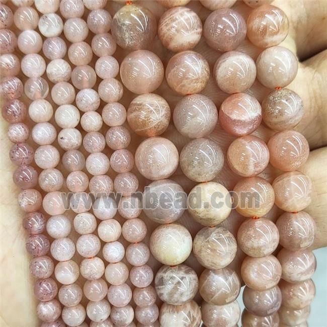 Natural Peach Sunstone Beads Smooth Round