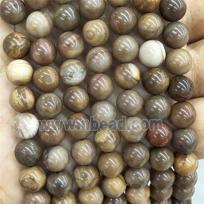 Natural Wood Petrified Jasper Beads Smooth Round