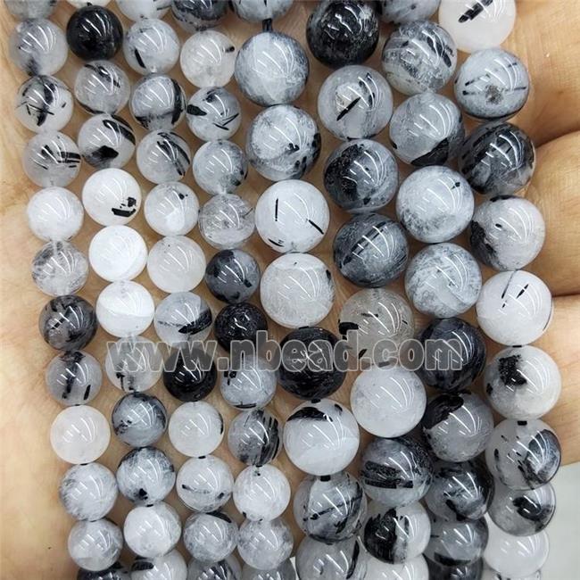 Natural Black Rutilated Quartz Beads Smooth Round