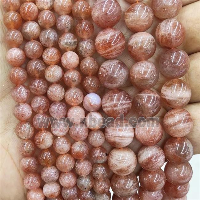 Natural Peach Sunstone Beads Golden Spot Smooth Round