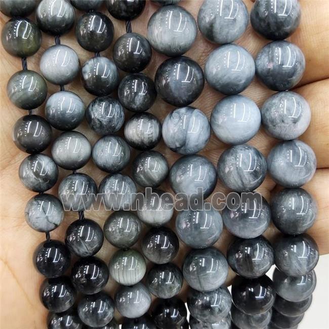 Natural Hawkeye Stone Gray Smooth Round