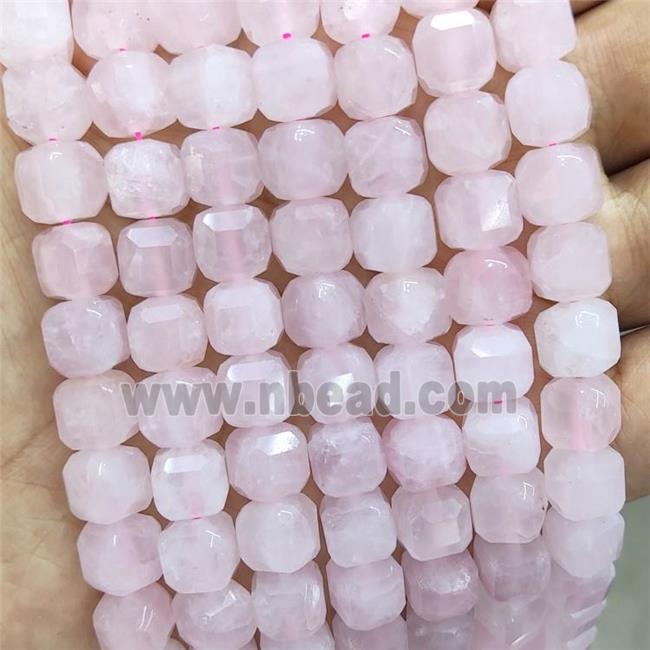 Natural Pink Rose Quartz Beads Faceted Cube