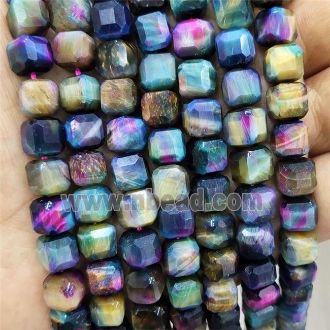 Tiger Eye Stone Beads Multicolor Faceted Cube