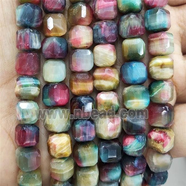 Tiger Eye Stone Beads Multicolor Faceted Cube