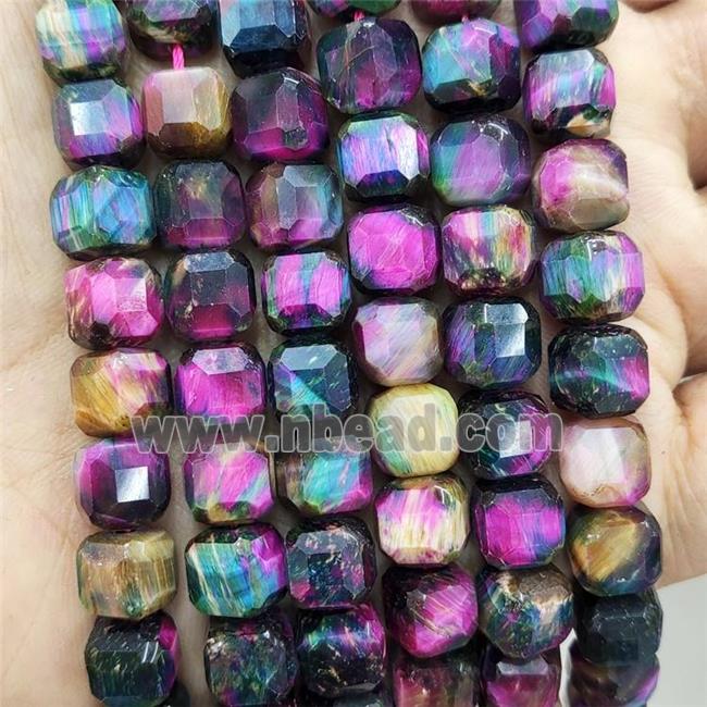 Tiger Eye Stone Beads Multicolor Faceted Cube