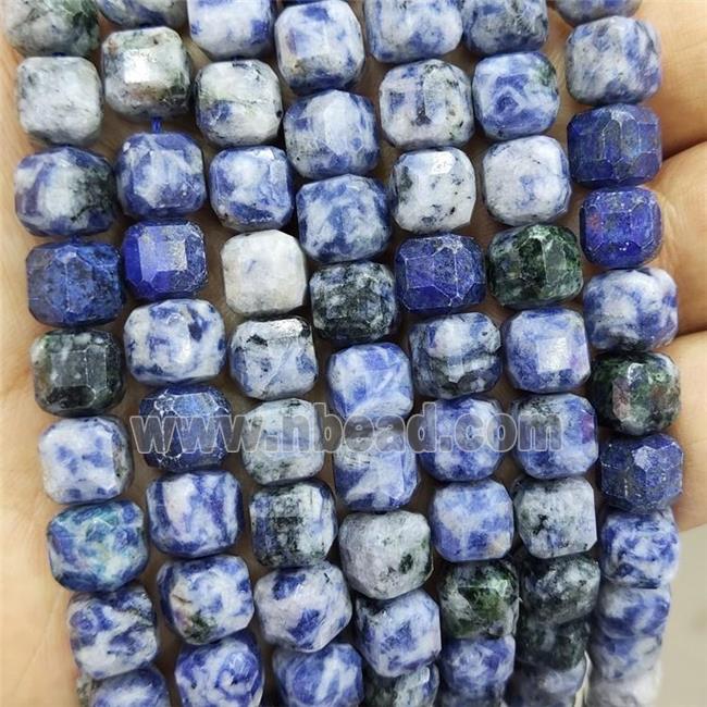 Natural Blue Dalmatian Jasper Beads Spot Faceted Cube