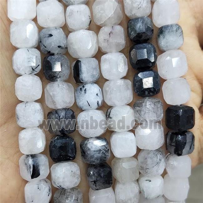 Natural Black Rutilated Quartz Beads Faceted Cube