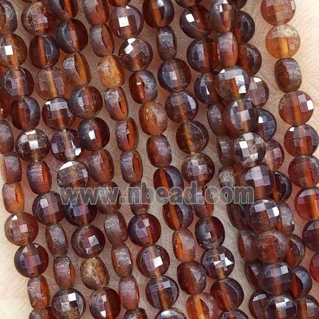 Natural Orange Garnet Beads Faceted Coin