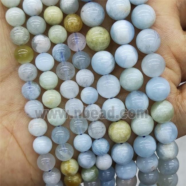 Natural Aquamarine Beads Blue Smooth Round