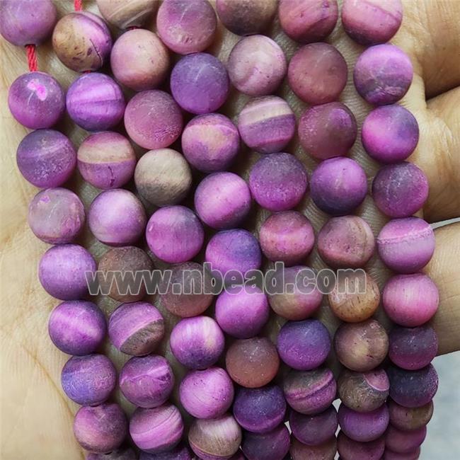 Fachsia Tiger Eye Stone Beads Matte Round