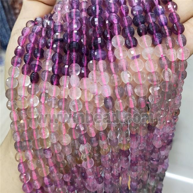 Natural Fluorite Beads Multicolor Faceted Circle