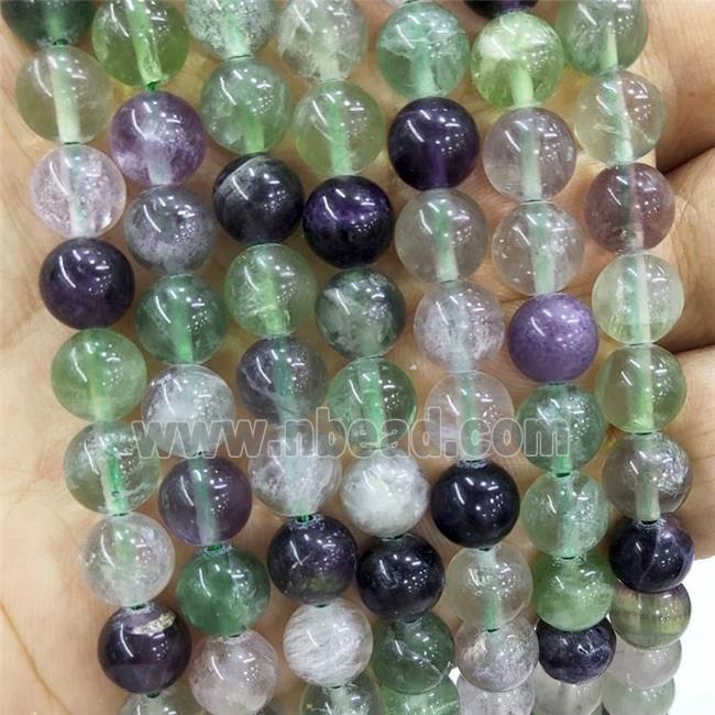 Natural Fluorite Beads Multicolor Smooth Round