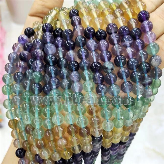 Natural Fluorite Beads Multicolor Smooth Round