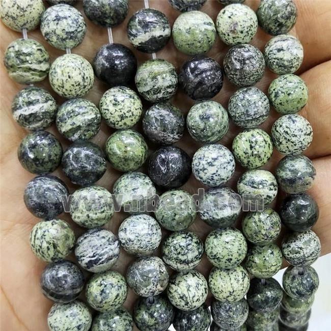 Natural Green Zebra Jasper Beads Smooth Round