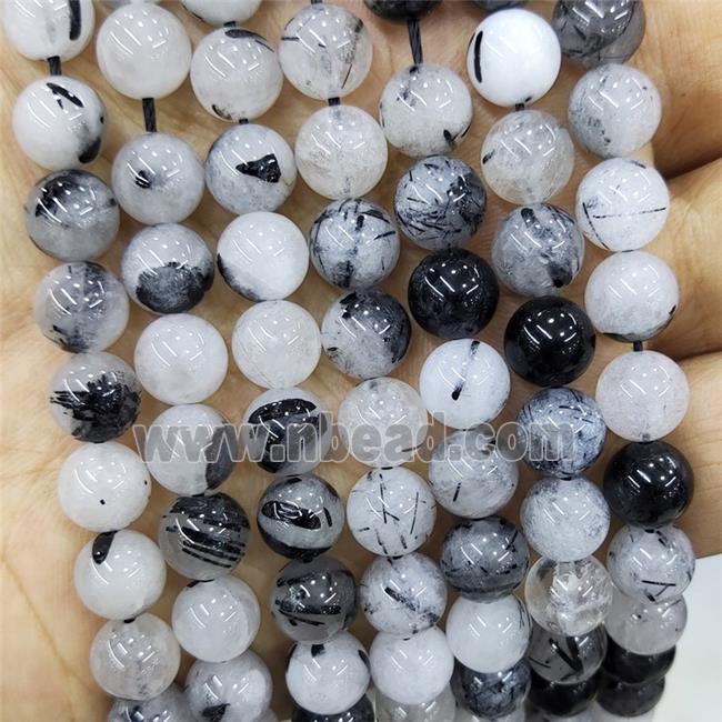 Natural Black Rutilated Quartz Beads Smooth Round