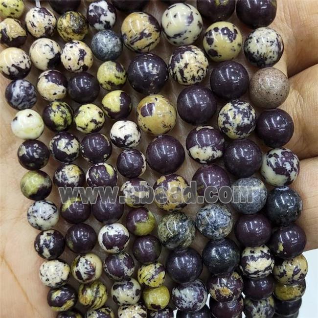 Natural Darkpurple Jasper Beads Yellow Smooth Round