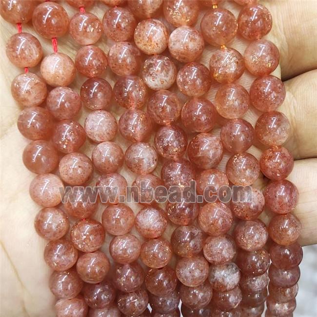 Natural Peach Sunstone Beads Goldspot Smooth Round